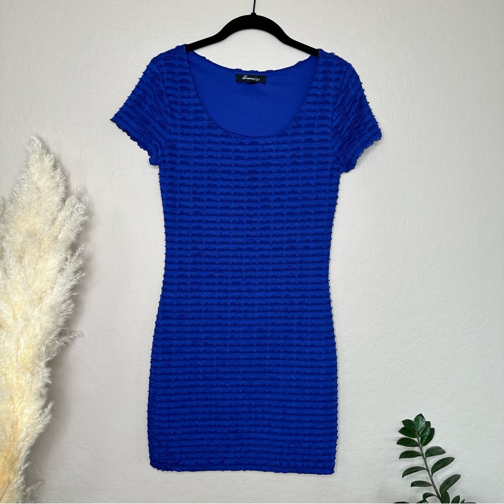 Royal Blue Dress Mini Skirt with Layered Ruffles, Cap Sleeve, size small
